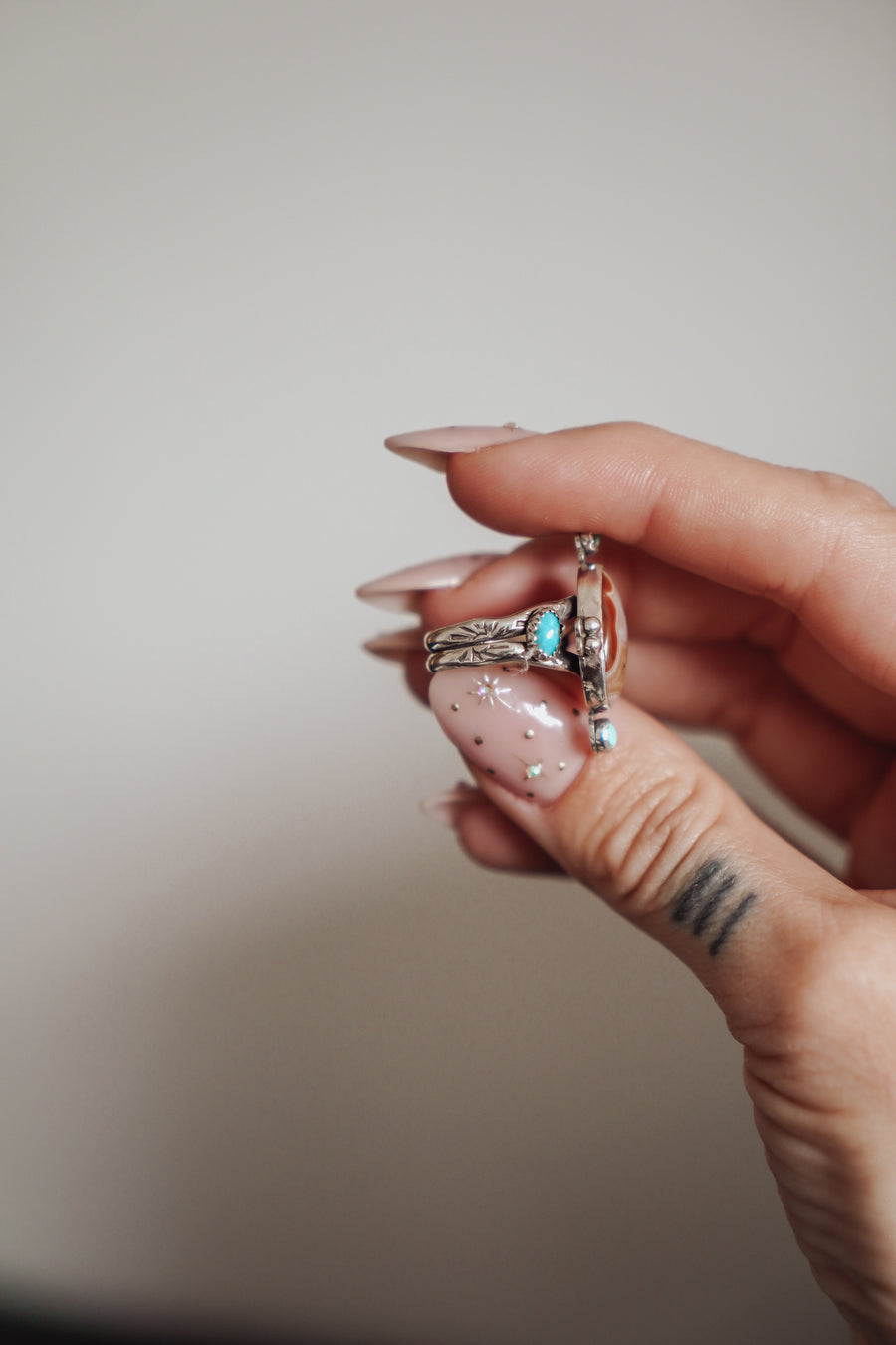 Lace Agate & Lone Mtn Turquoise Ring (Size 7)