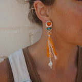 Earrings in Spiny Oyster Hearts and pearl beads
