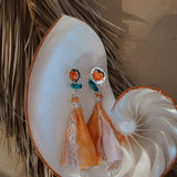 Earrings in Spiny Oyster Hearts and pearl beads