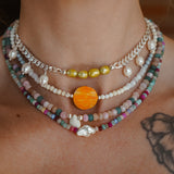 Flat Curb Chain Necklace with Freshwater Pearl