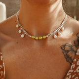 Flat Curb Chain Necklace with Freshwater Pearl