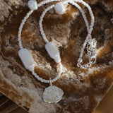Puka Shell & Freshwater Pearl Necklace with Sterling Silver Flower Bouquet Charm