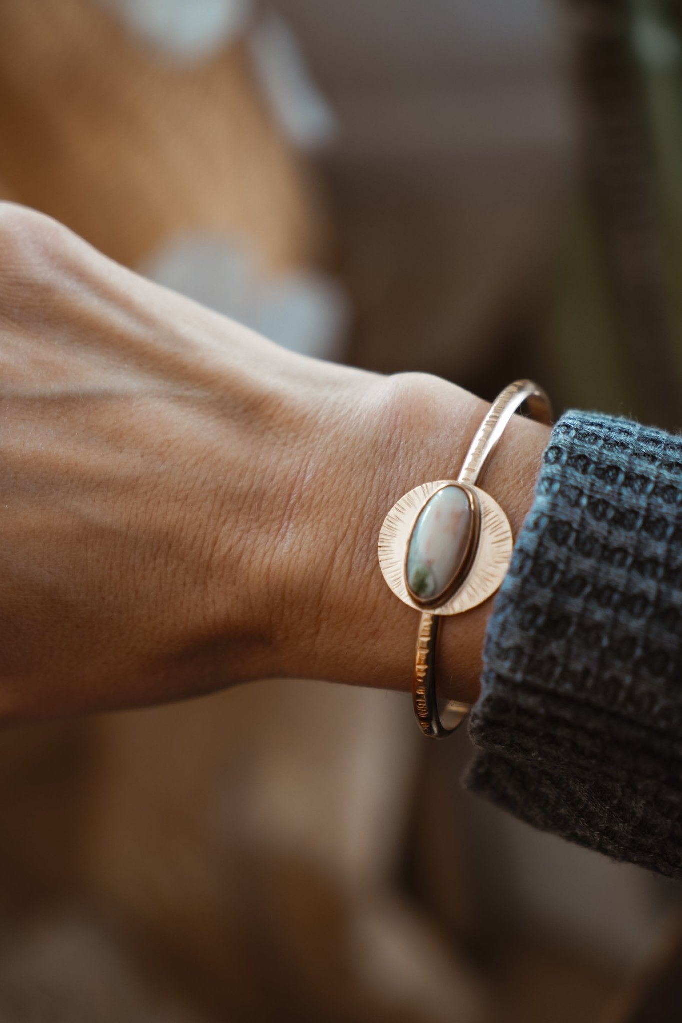 14k Gold - fill Cuff in Ocean Jasper - Golden Road Crafted