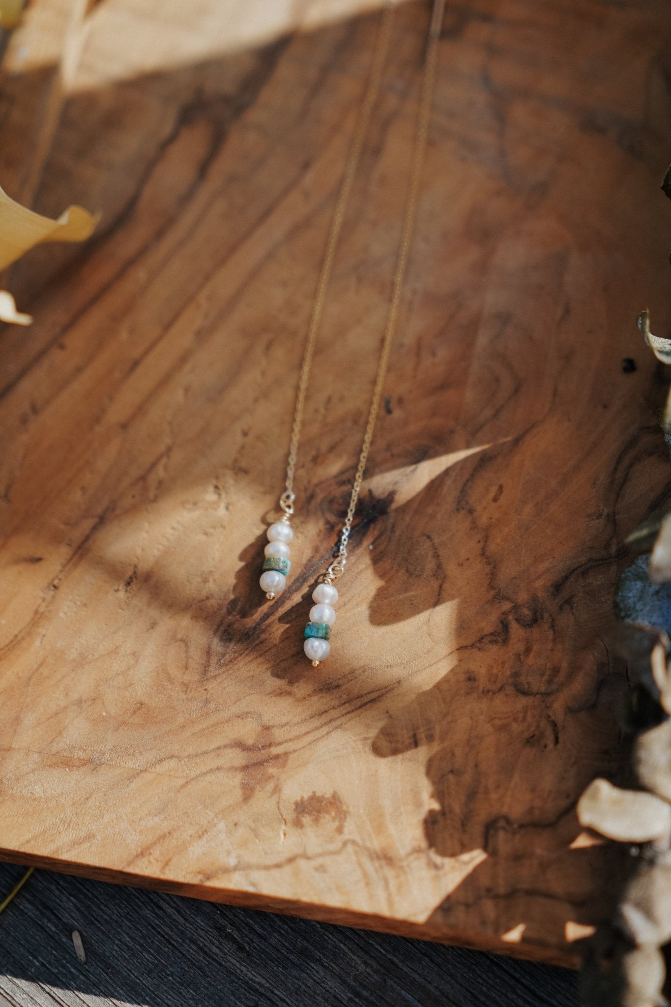 14k Gold - Fill Ear Threader in Pearl + Turquoise - Golden Road Crafted