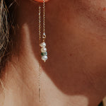 14k Gold - Fill Ear Threader in Pearl + Turquoise - Golden Road Crafted