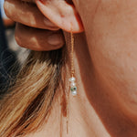 14k Gold - Fill Ear Threader in Pearl + Turquoise - Golden Road Crafted