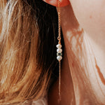 14k Gold - Fill Ear Threader in Pearl + Turquoise - Golden Road Crafted