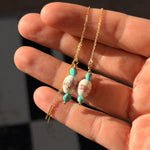 14k Gold - fill Ear Threaders with Turquoise + Porcelain Beads - Golden Road Crafted