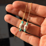 14k Gold - fill Ear Threaders with Turquoise + Porcelain Beads - Golden Road Crafted
