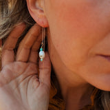 14k Gold - fill Ear Threaders with Turquoise + Porcelain Beads - Golden Road Crafted