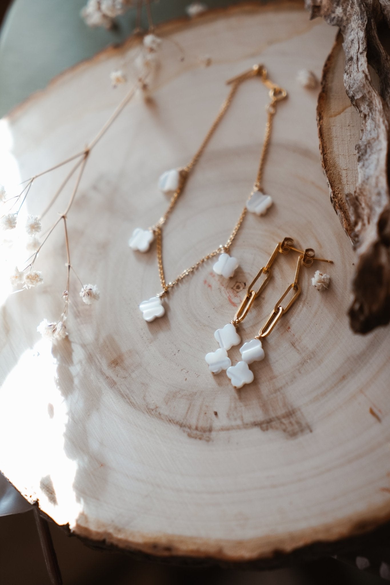 14k Gold - fill Earrings with Mother of Pearl Beads - Golden Road Crafted