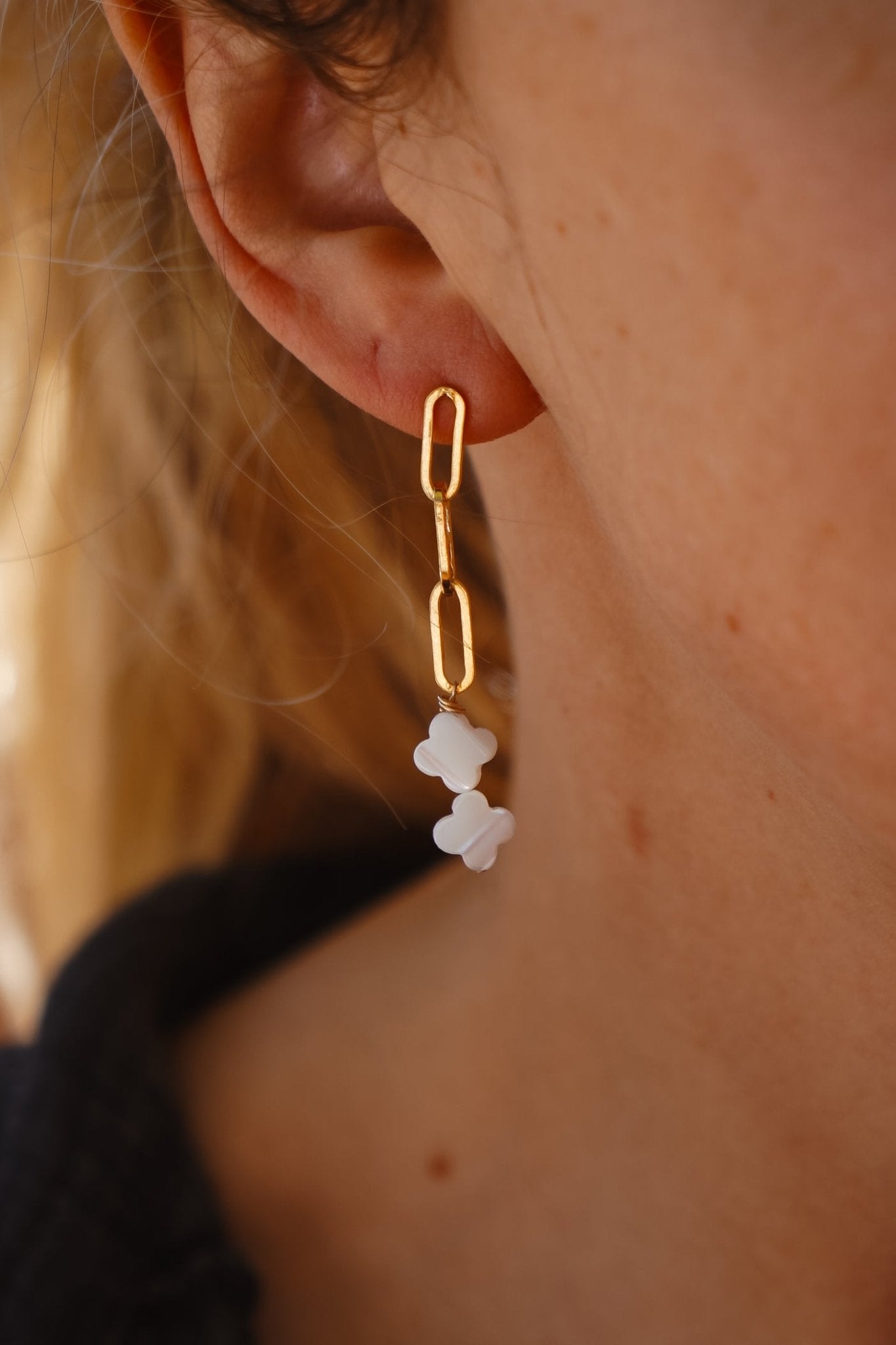 14k Gold - fill Earrings with Mother of Pearl Beads - Golden Road Crafted