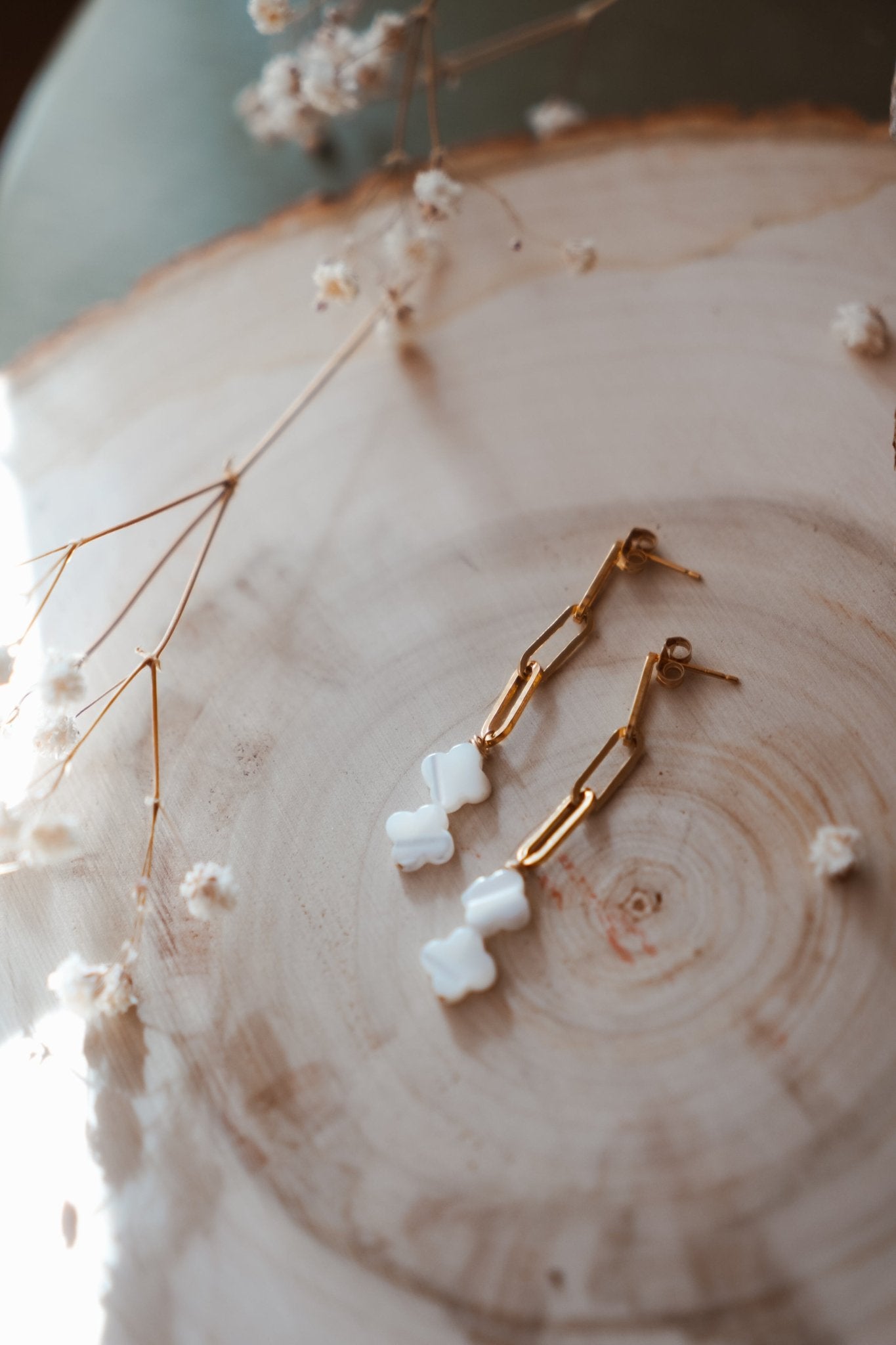 14k Gold - fill Earrings with Mother of Pearl Beads - Golden Road Crafted