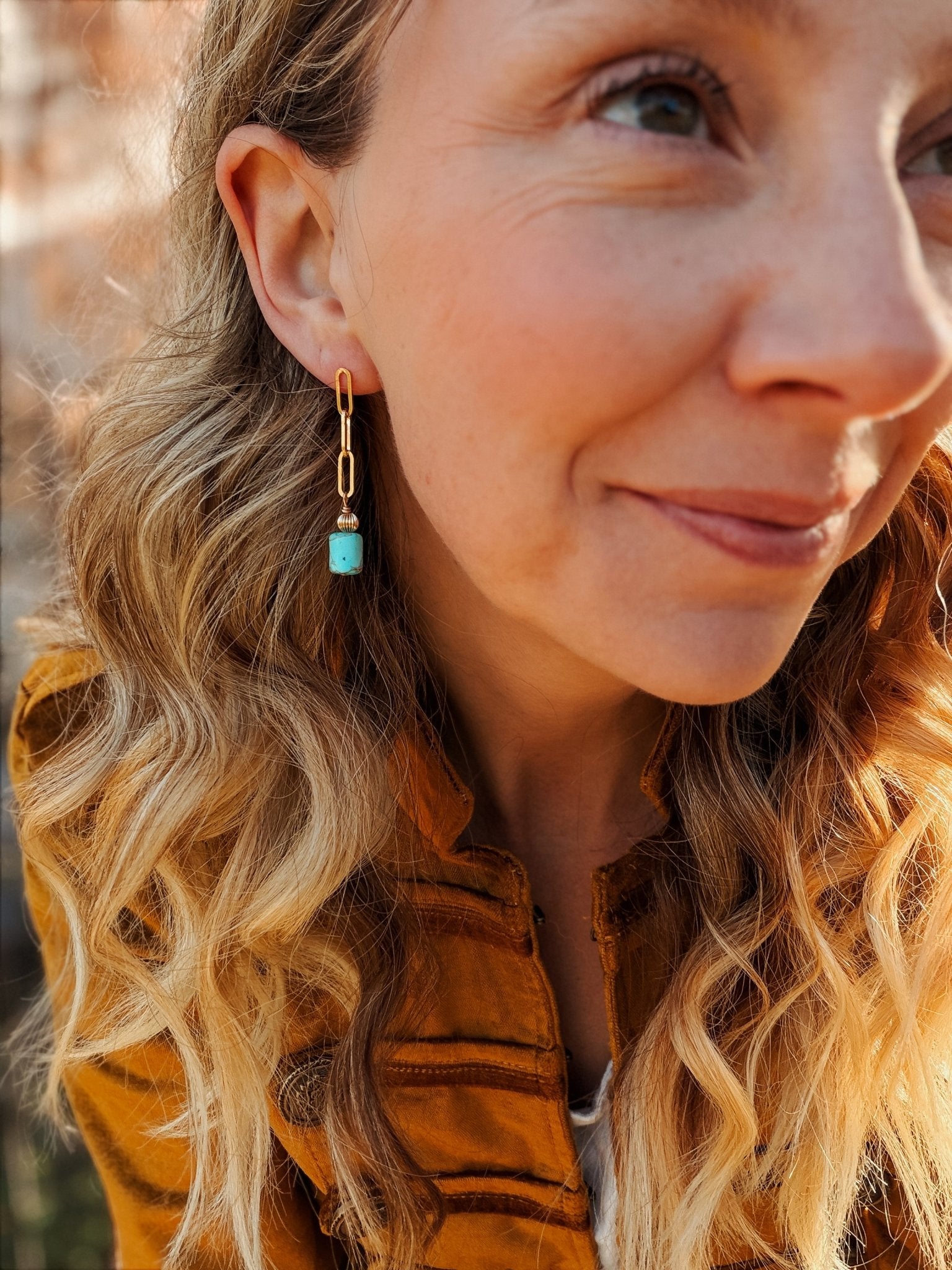 14k Gold - fill Earrings with Turquoise Beads - Golden Road Crafted