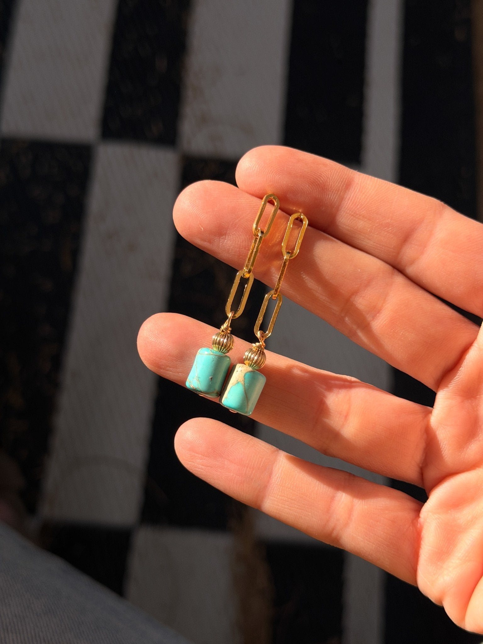 14k Gold - fill Earrings with Turquoise Beads - Golden Road Crafted
