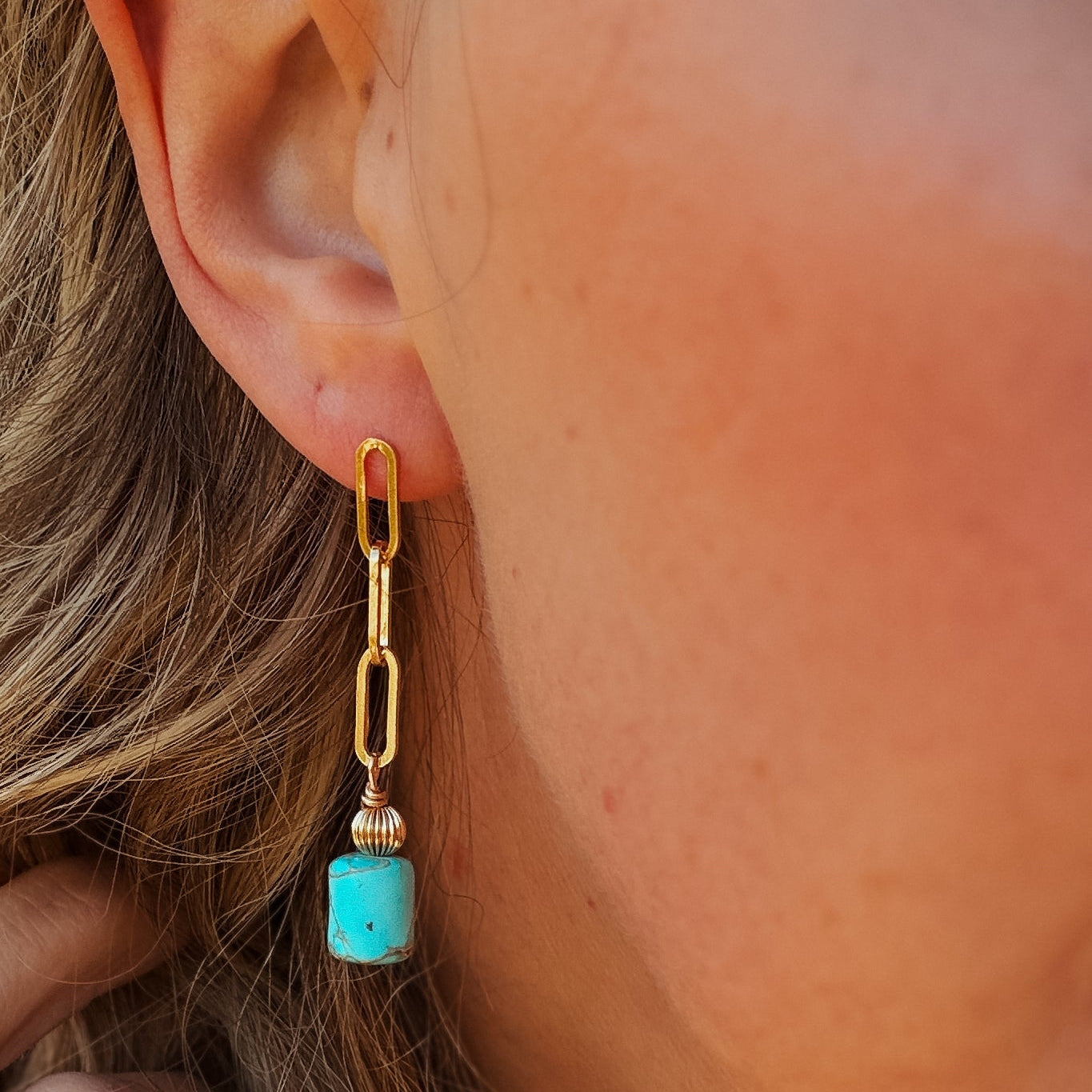 14k Gold - fill Earrings with Turquoise Beads - Golden Road Crafted
