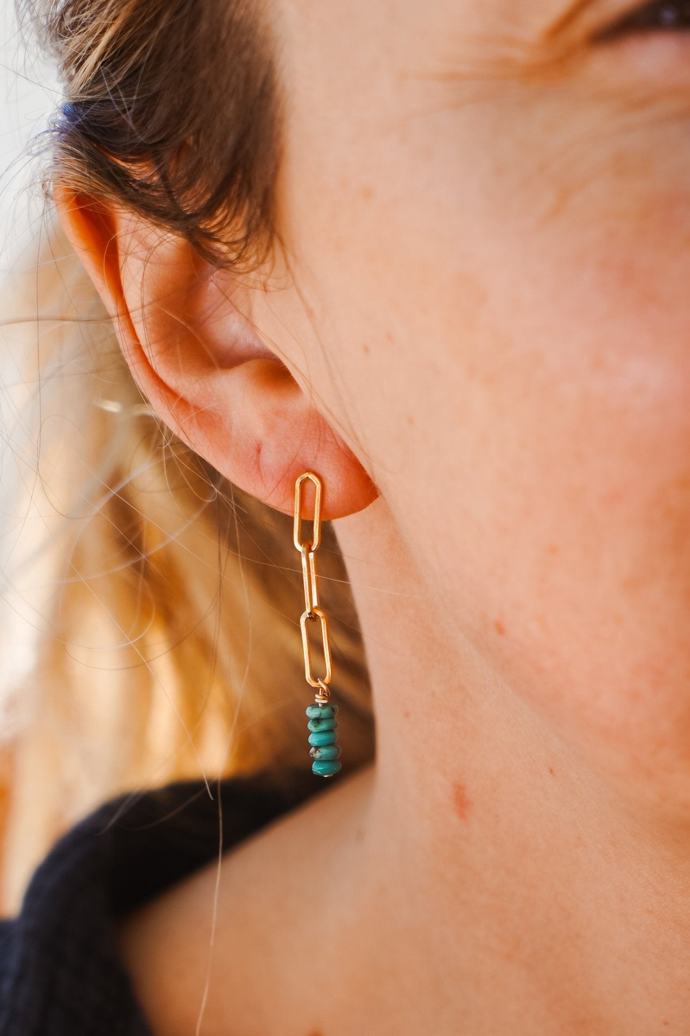 14k Gold - fill Earrings with Turquoise Beads - Golden Road Crafted