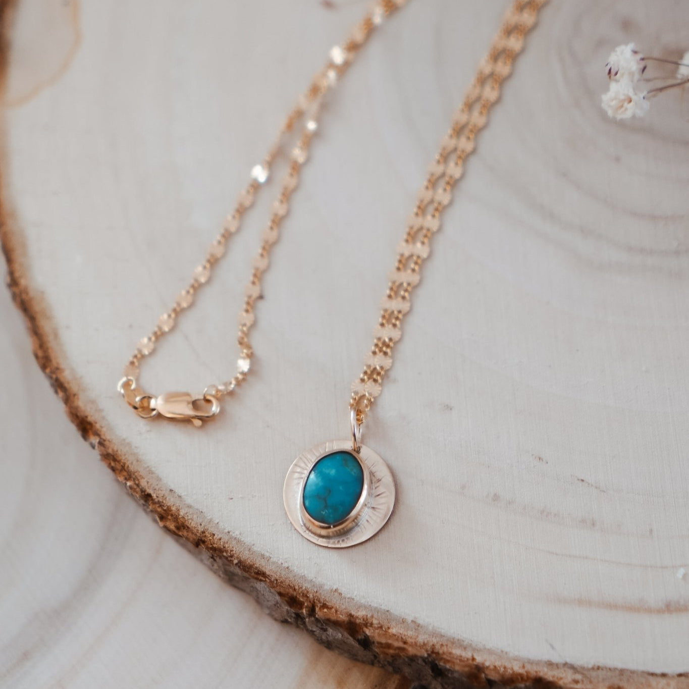 14k Gold - fill Necklace in Carico Lake Turquoise - Golden Road Crafted
