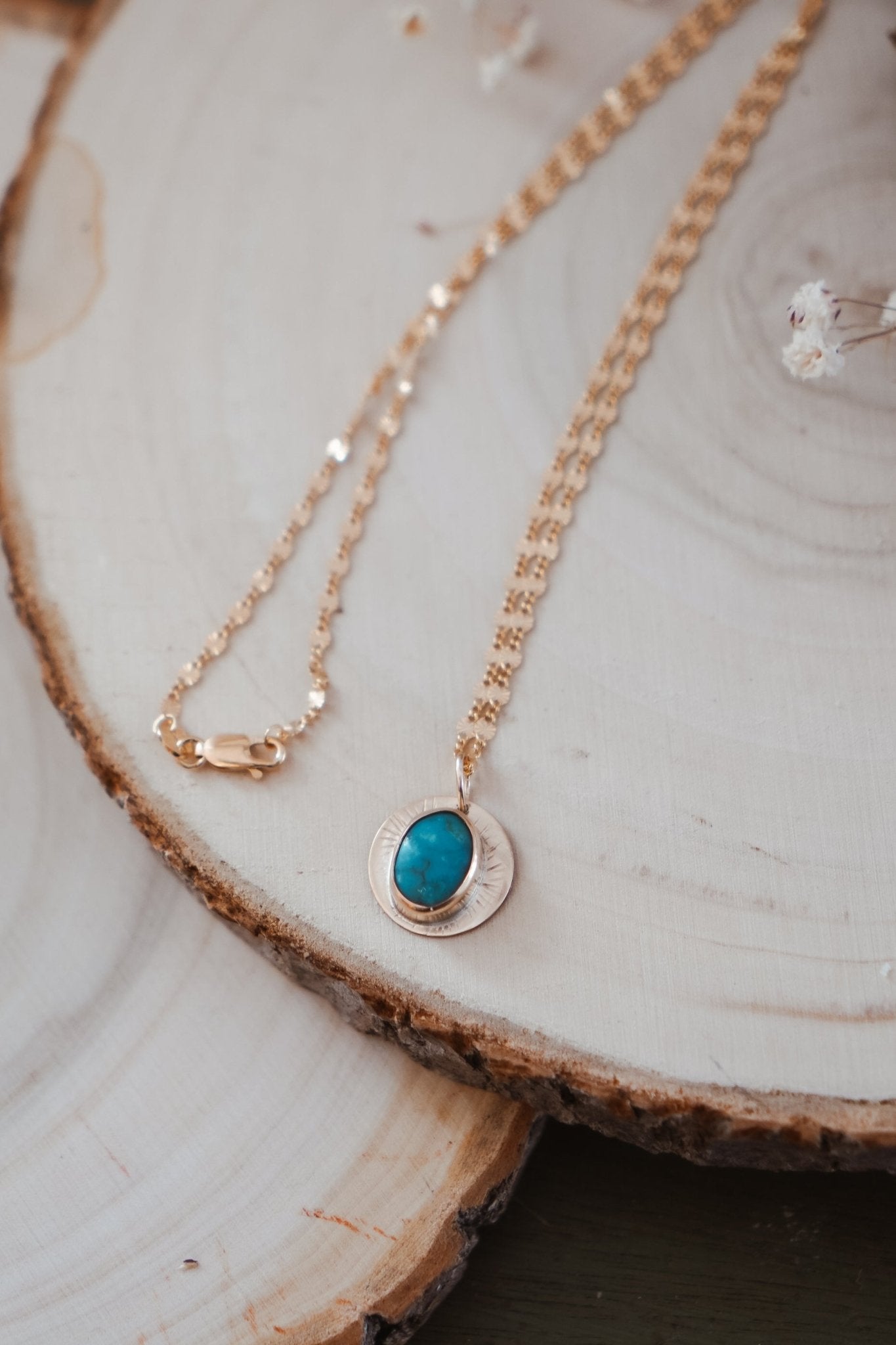 14k Gold - fill Necklace in Carico Lake Turquoise - Golden Road Crafted
