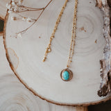 14k Gold - Fill Necklace in Carico Lake Turquoise - Golden Road Crafted