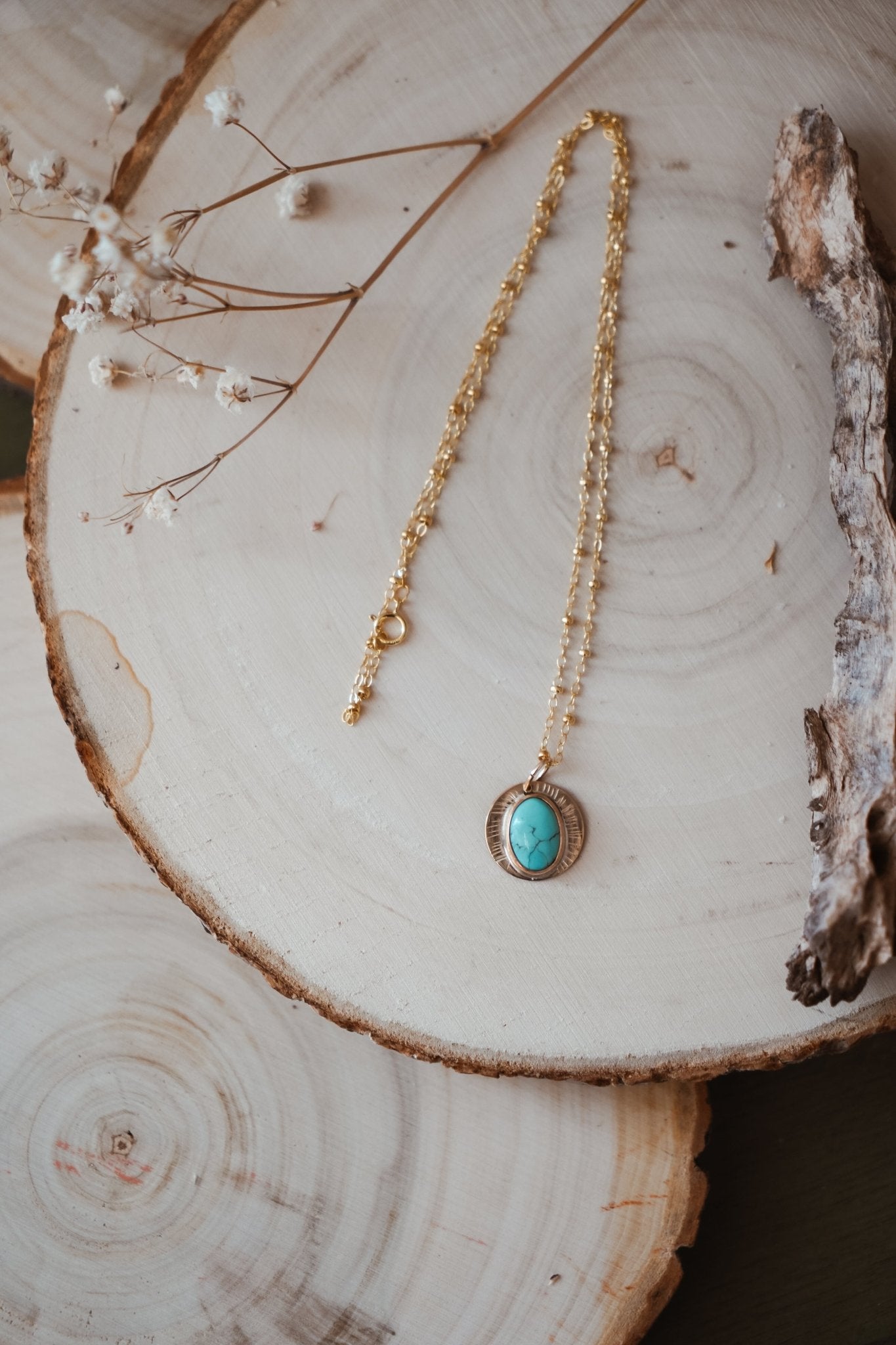 14k Gold - Fill Necklace in Carico Lake Turquoise - Golden Road Crafted