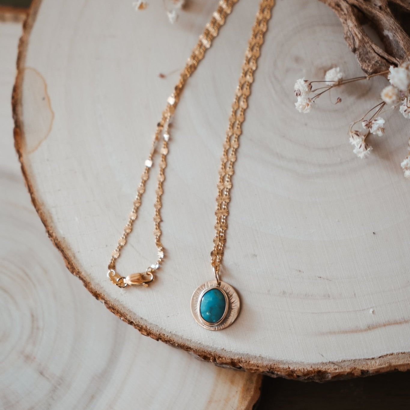 14k Gold - fill Necklace in Carico Lake Turquoise - Golden Road Crafted