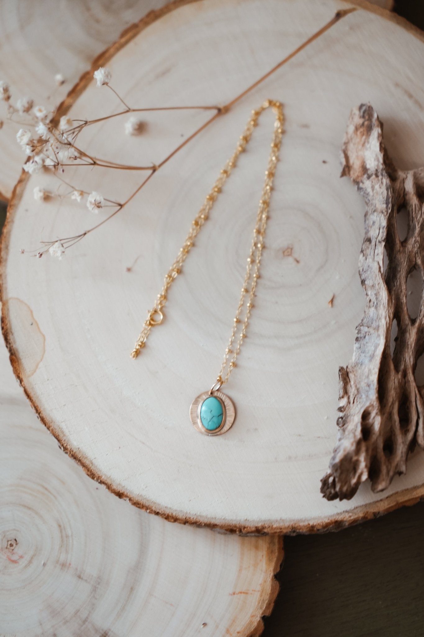 14k Gold - Fill Necklace in Carico Lake Turquoise - Golden Road Crafted