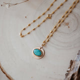 14k Gold - Fill Necklace in Carico Lake Turquoise - Golden Road Crafted