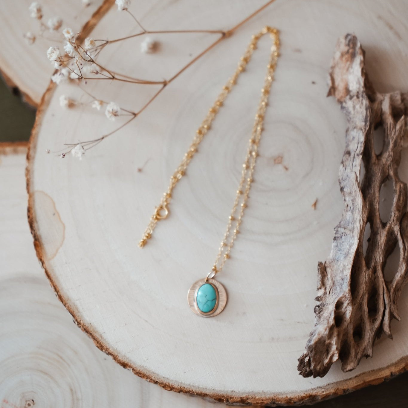 14k Gold - Fill Necklace in Carico Lake Turquoise - Golden Road Crafted