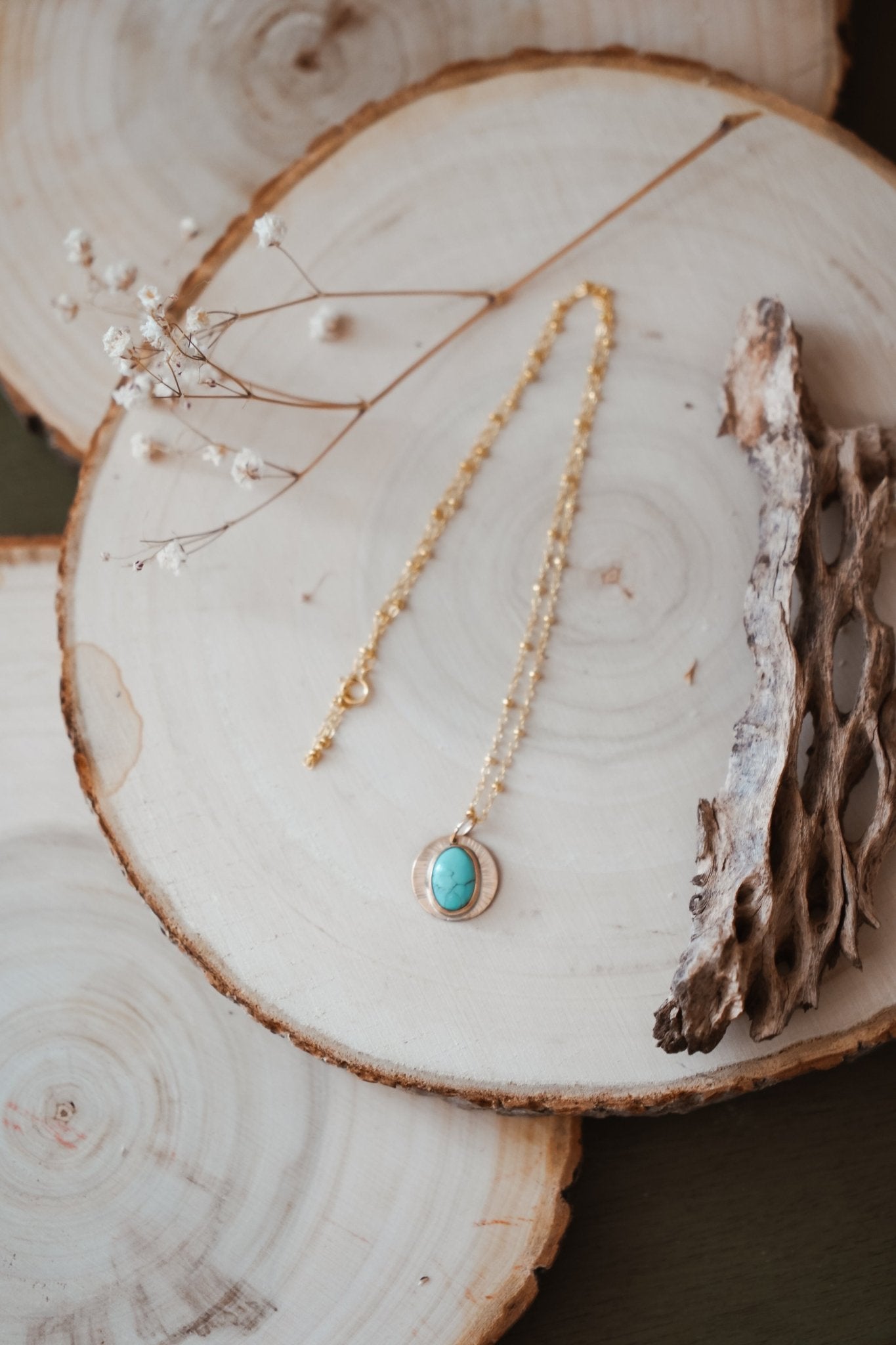 14k Gold - Fill Necklace in Carico Lake Turquoise - Golden Road Crafted