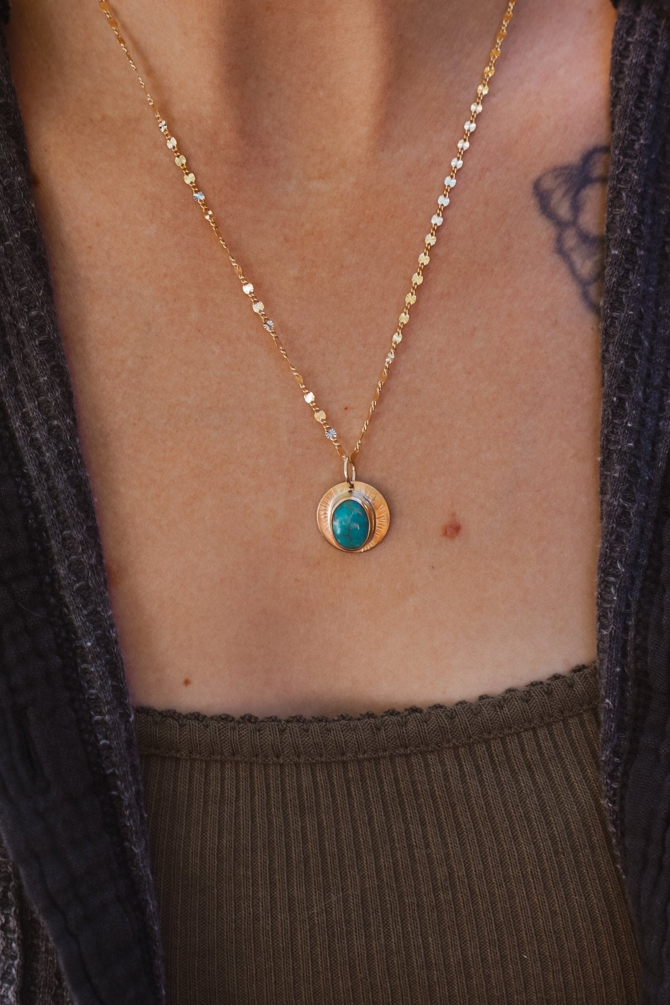 14k Gold - fill Necklace in Carico Lake Turquoise - Golden Road Crafted