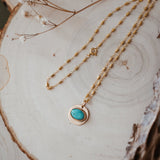 14k Gold - Fill Necklace in Carico Lake Turquoise - Golden Road Crafted