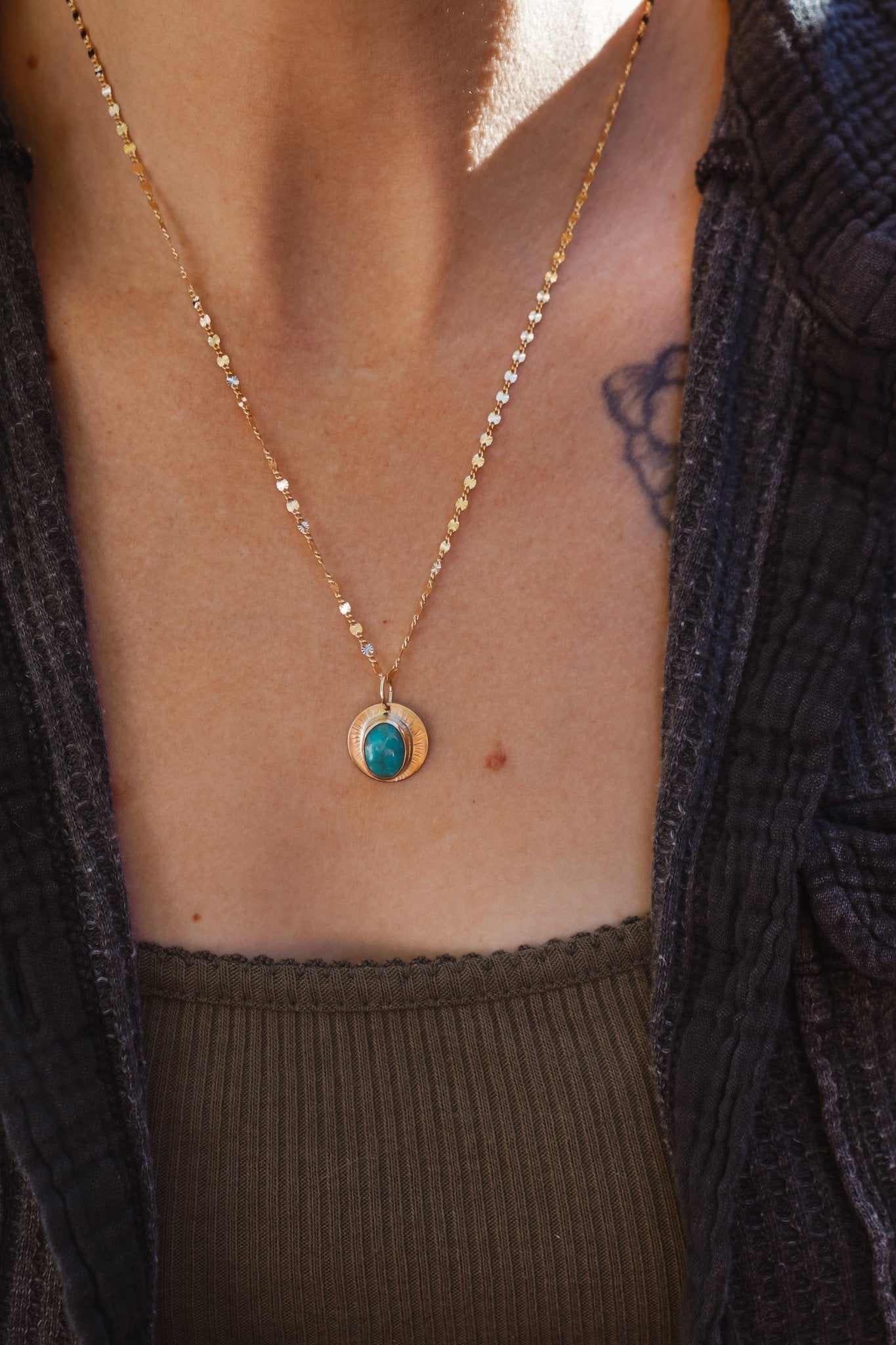 14k Gold - fill Necklace in Carico Lake Turquoise - Golden Road Crafted