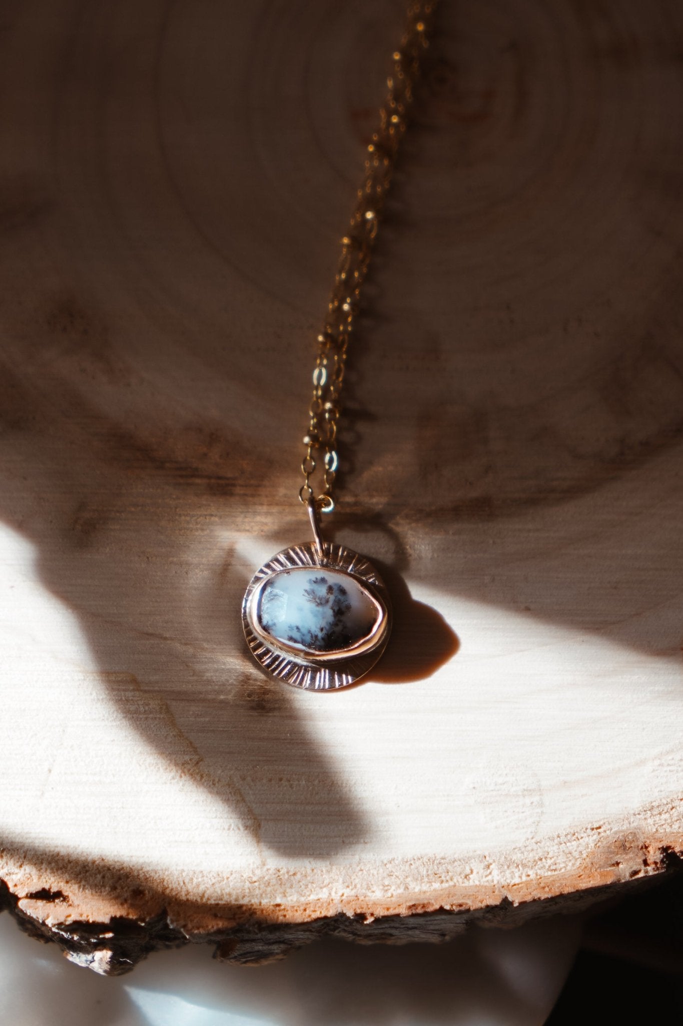 14k Gold - Fill Necklace in Dendritic Agate - Golden Road Crafted