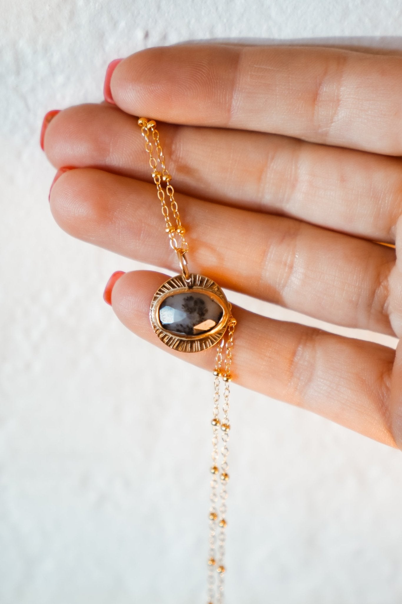 14k Gold - Fill Necklace in Dendritic Agate - Golden Road Crafted