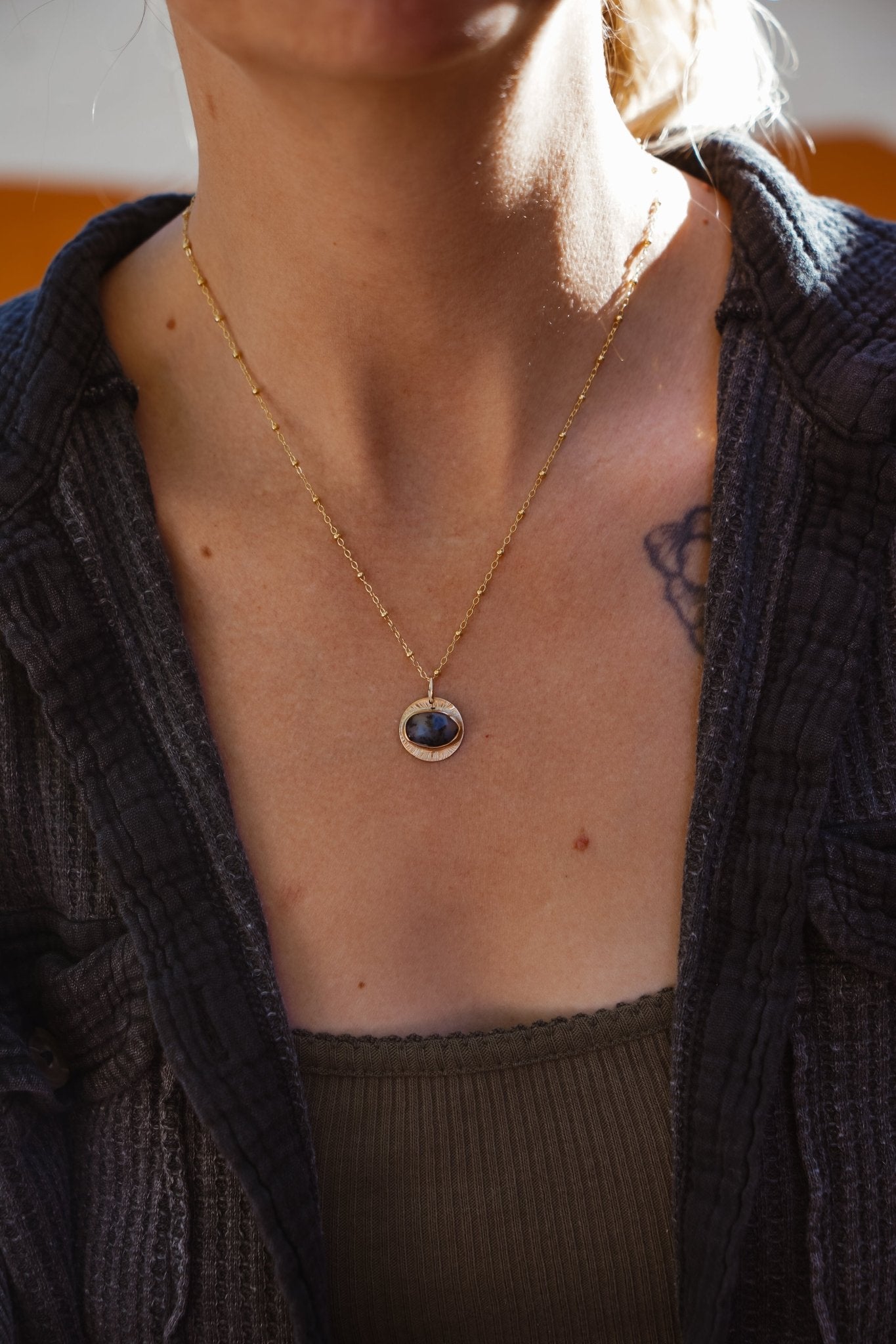 14k Gold - Fill Necklace in Dendritic Agate - Golden Road Crafted