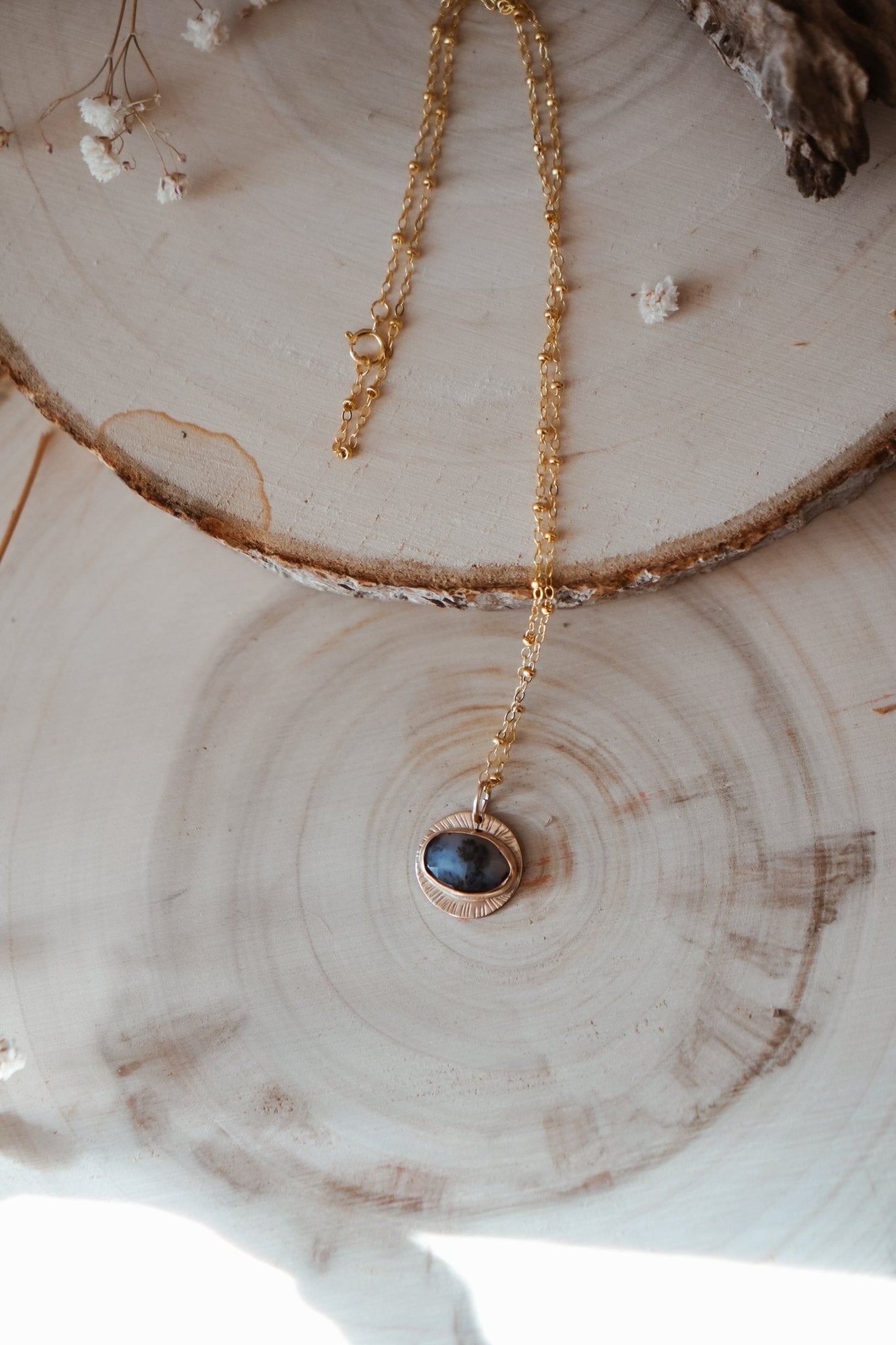 14k Gold - Fill Necklace in Dendritic Agate - Golden Road Crafted