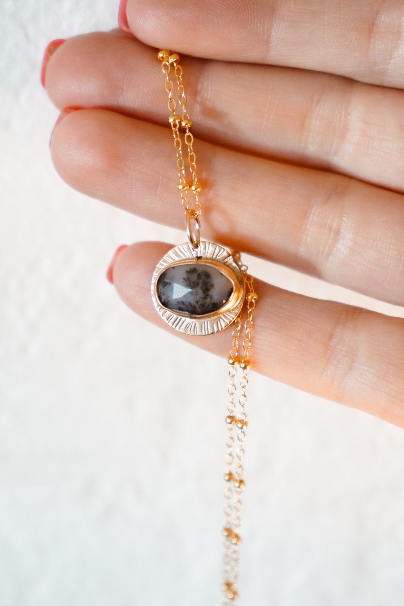 14k Gold - Fill Necklace in Dendritic Agate - Golden Road Crafted
