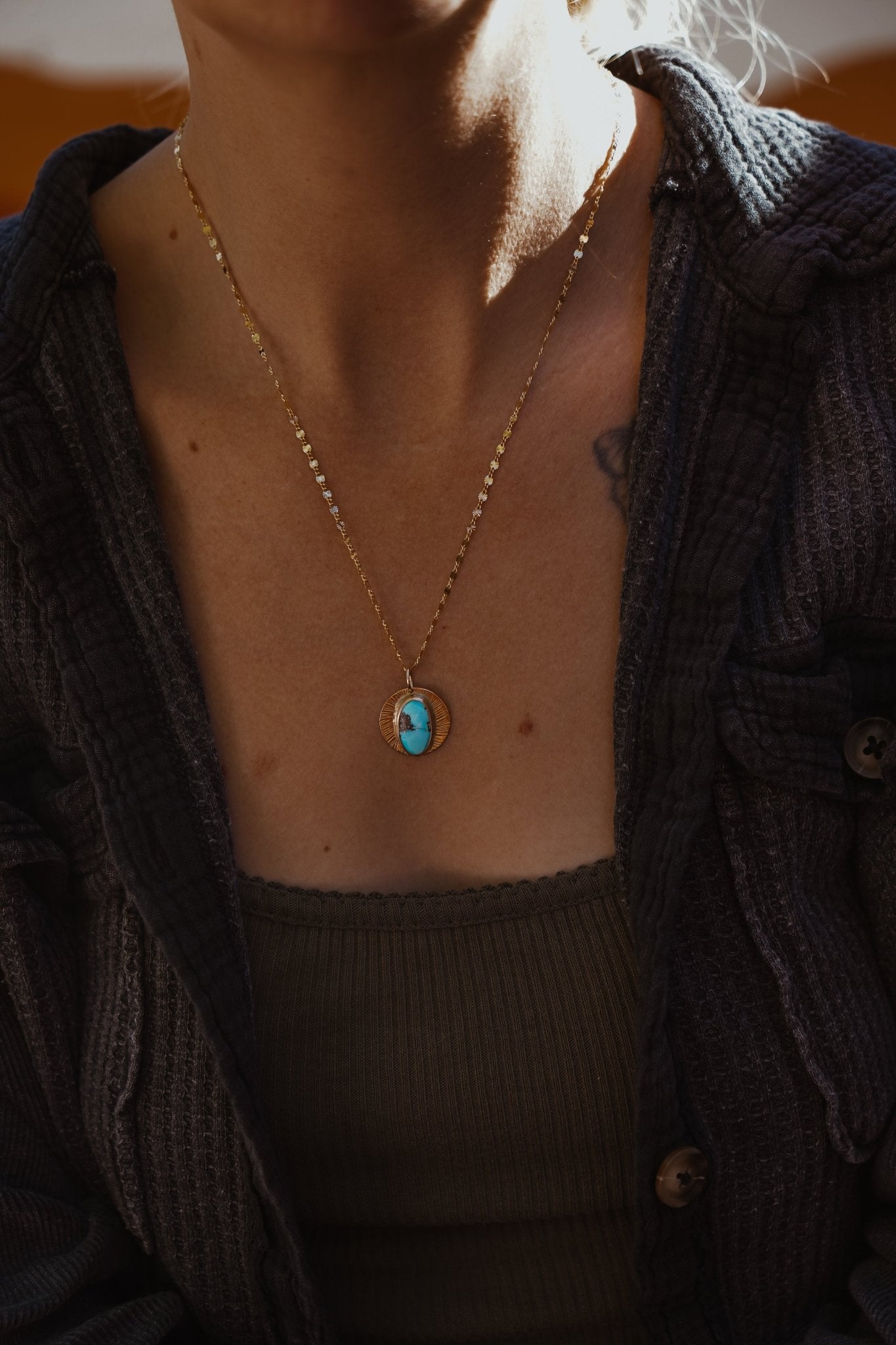 14k Gold - fill Necklace in Golden Hills Turquoise - Golden Road Crafted