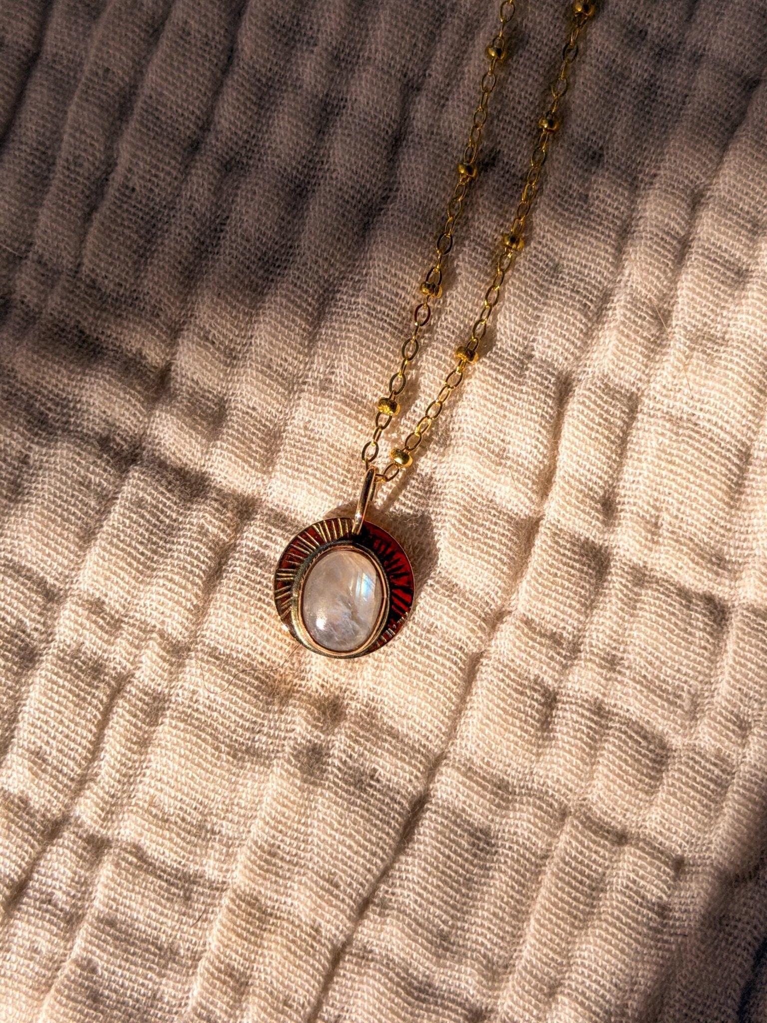 14k Gold - Fill Necklace in Rainbow Moonstone - Golden Road Crafted