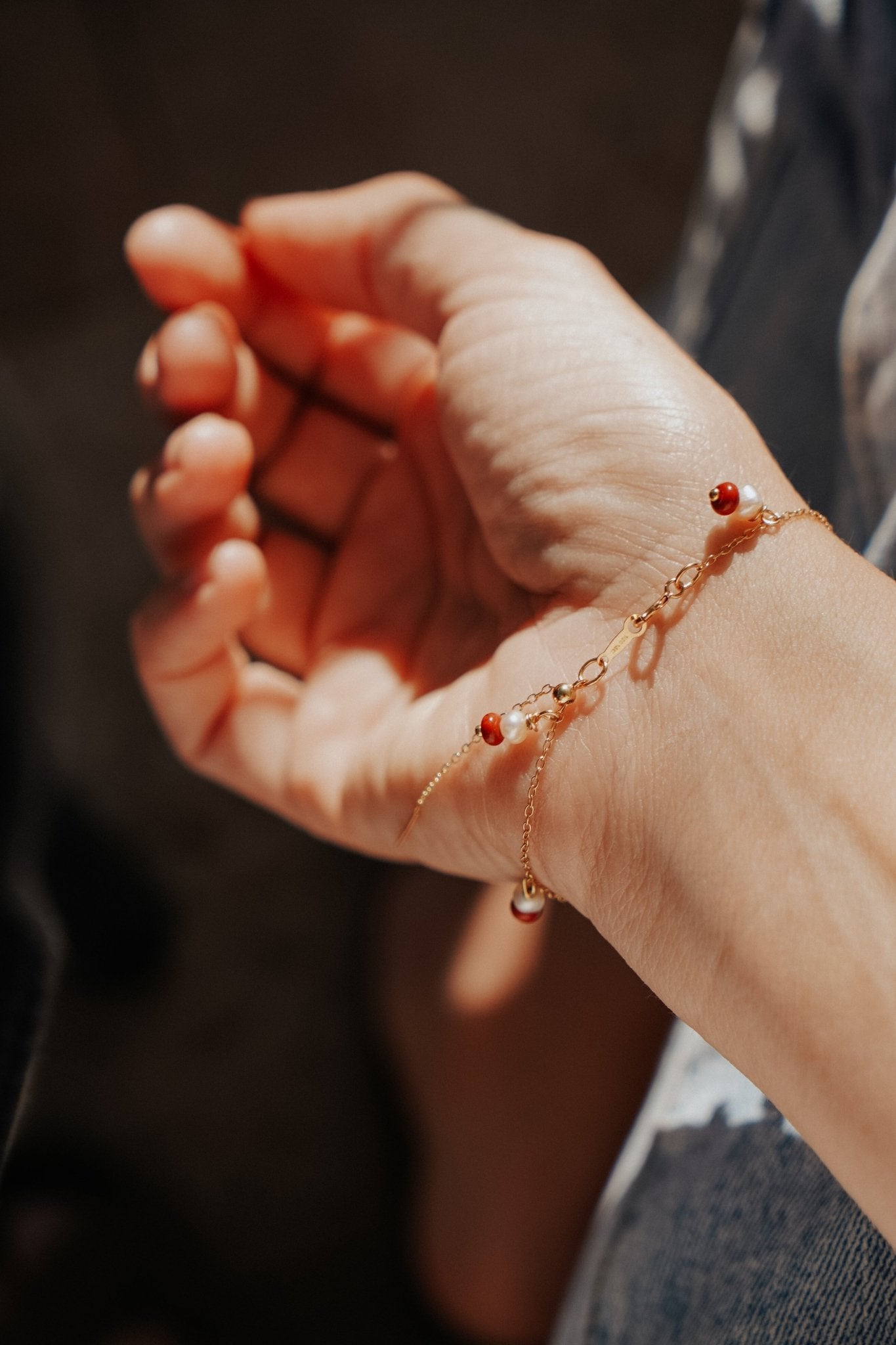 14k Gold - Filled Bracelet in Red Jasper & Pearl - Golden Road Crafted