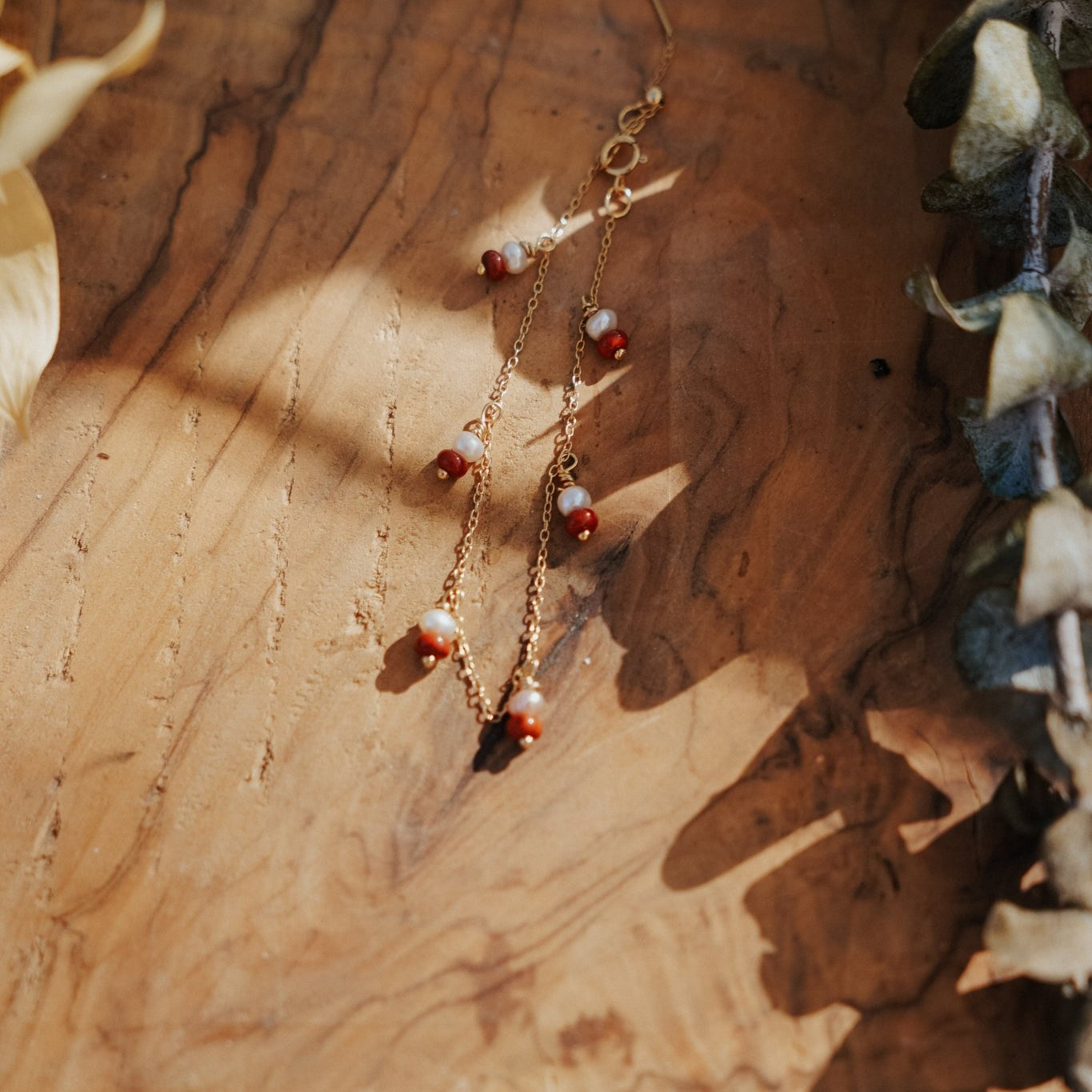 14k Gold - Filled Bracelet in Red Jasper & Pearl - Golden Road Crafted