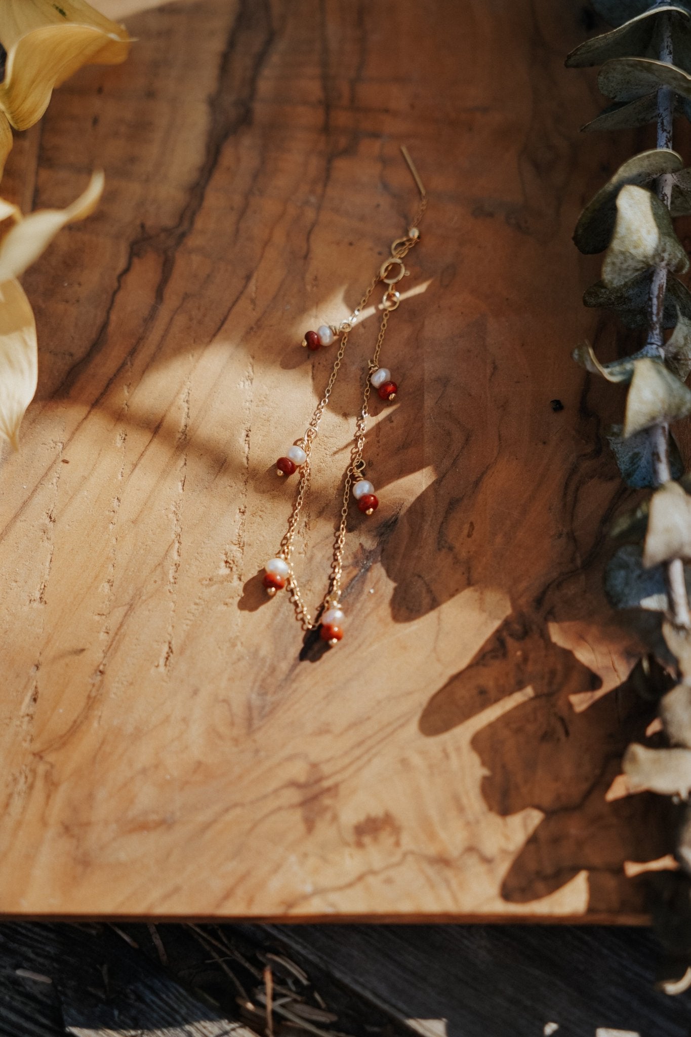 14k Gold - Filled Bracelet in Red Jasper & Pearl - Golden Road Crafted