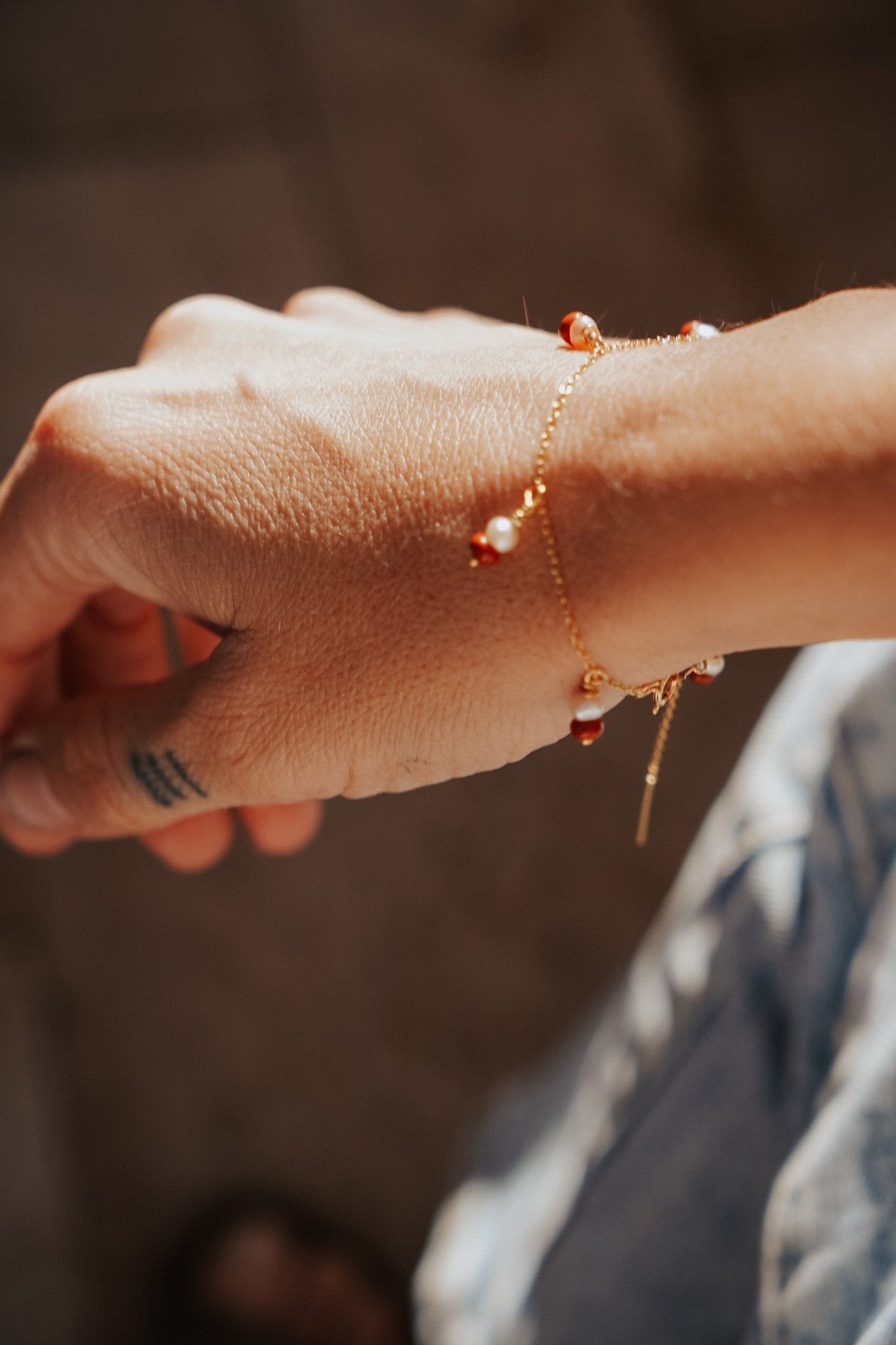 14k Gold - Filled Bracelet in Red Jasper & Pearl - Golden Road Crafted