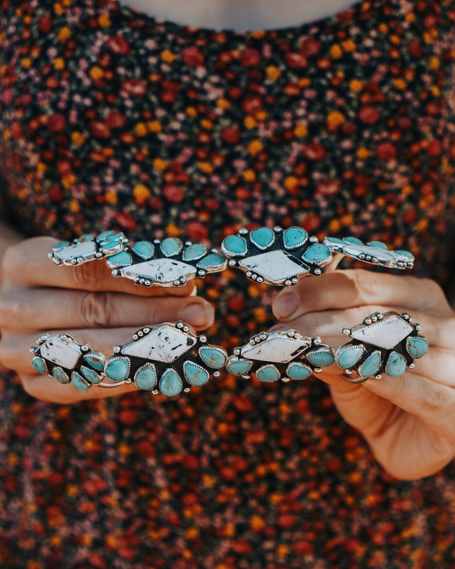 Statement Cuff in White Buffalo & Kingman Turquoise