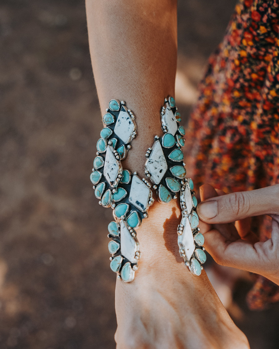 Statement Cuff in White Buffalo & Kingman Turquoise