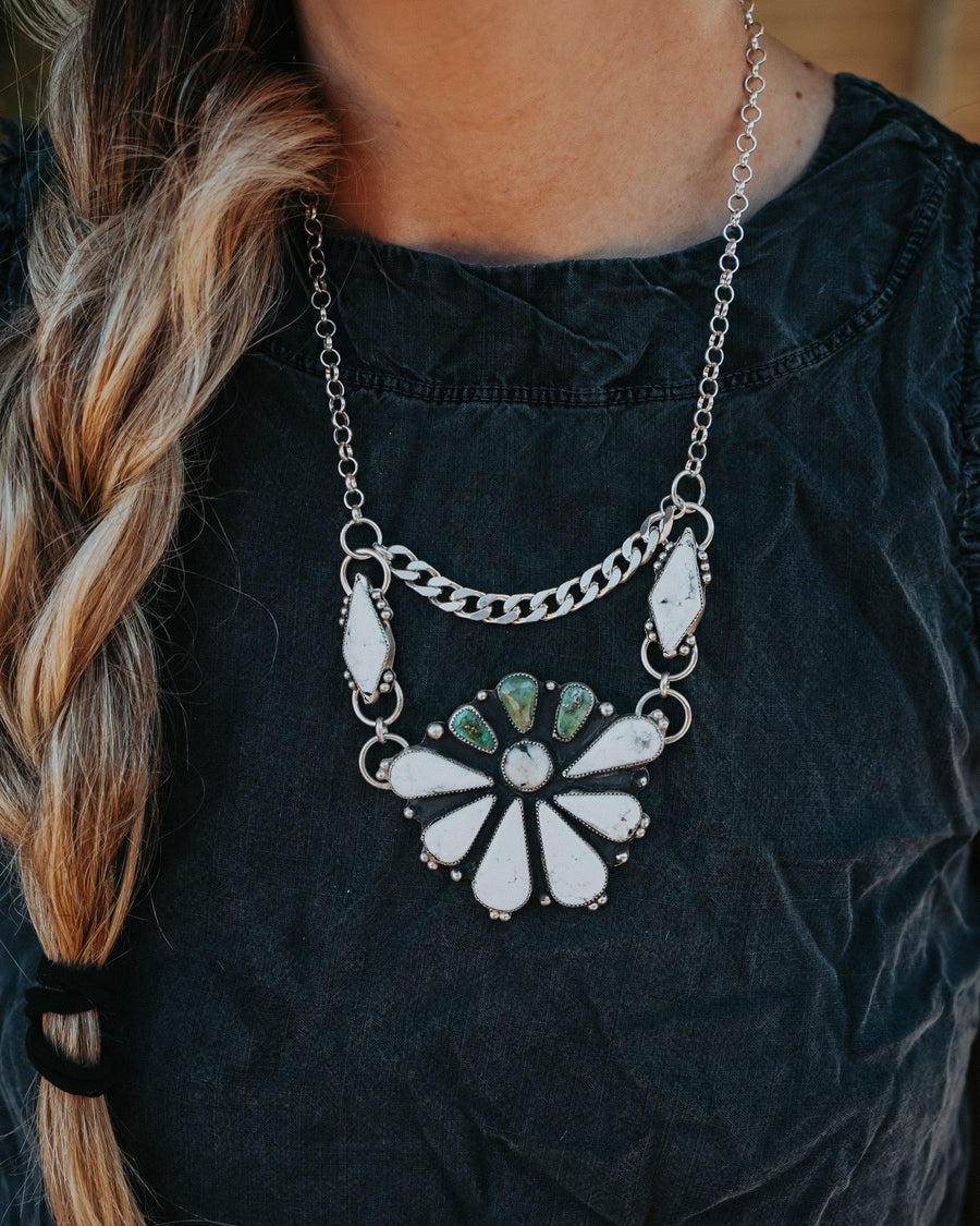 Statement Necklace in White Buffalo & Sonoran Gold Turquoise