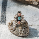 Cairn Ring in Larimar and Pink Opal (Size 8.25)