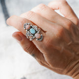 Cairn Ring in Larimar and Pink Opal (Size 8.25)
