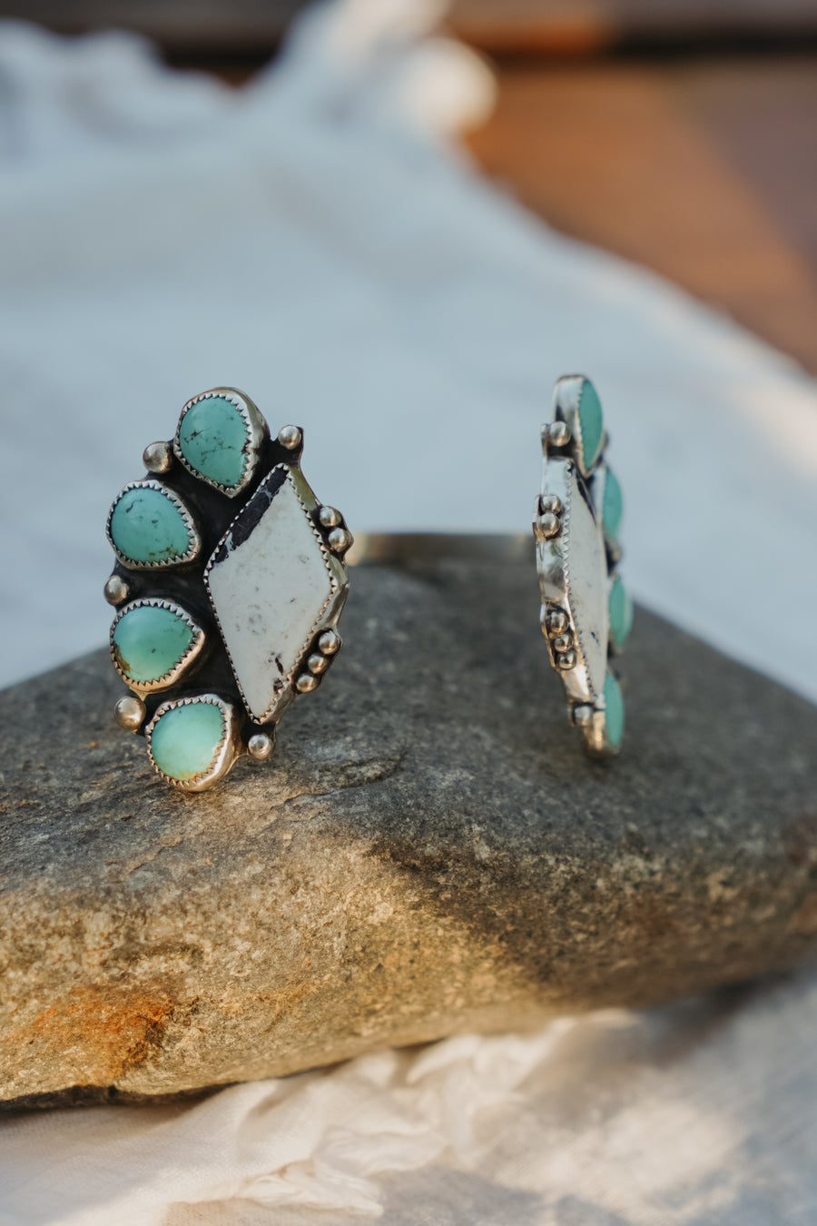 Statement Cuff in White Buffalo & Kingman Turquoise